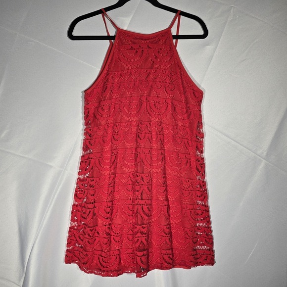 Small Lily Rose Red Lace Dress Mini Spaghetti Strap Lace Overlay Fringe Tassles - Picture 3 of 8